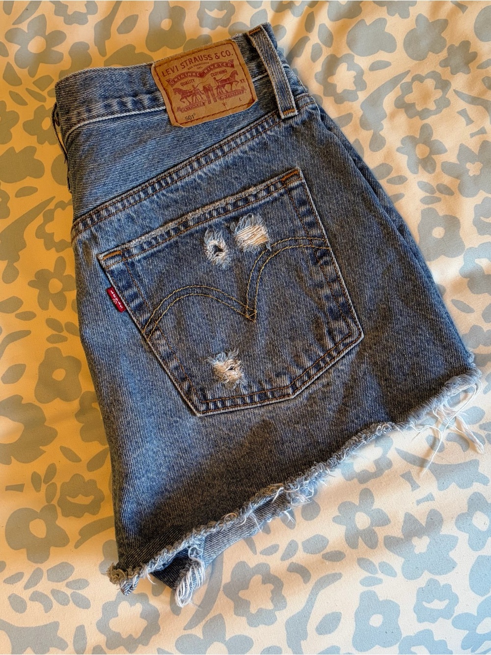 Levi's Blue Distressed Denim Cut-Off Shorts